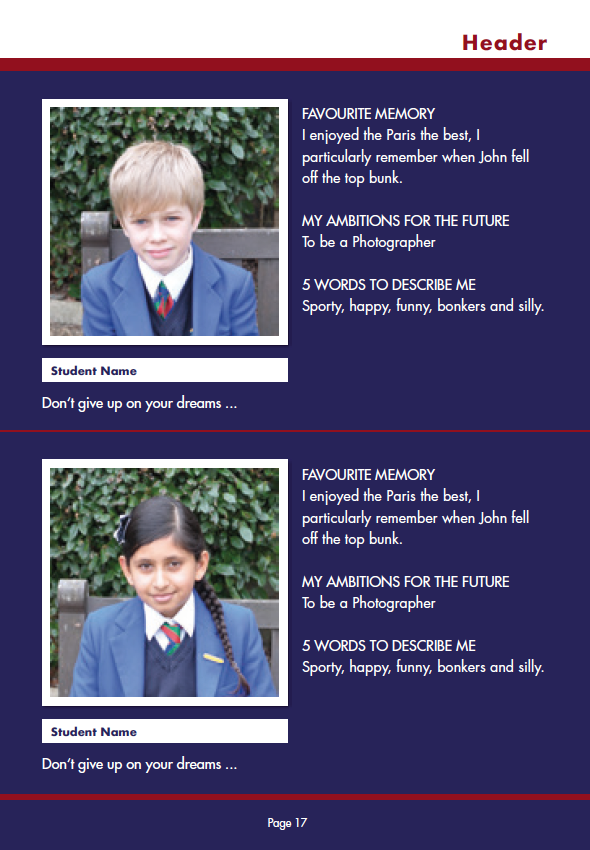 Triple - Navy Blue + Burgundy - White School Yearbook